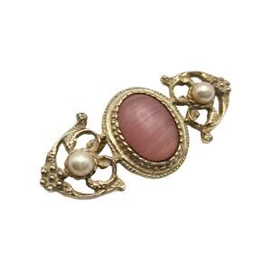Vintage Victorian Revival Brooch with Pink Cabochon with Faux Pearls